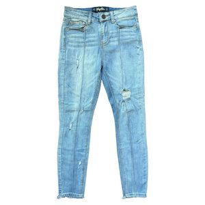 Indigo Rein Skinny Jeans Juniors 3 W26 Blue Mid Rise Frayed Hem Distressed Denim